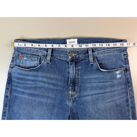 Hudson Natalie Mid-Rise Slim Boyfriend Jean 30 Medium Wash Cuffed Crop Stretch - Picture 10 of 15